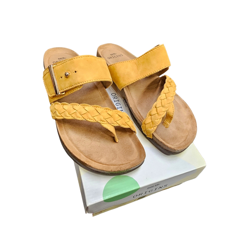 Earth Origins Onida Braided Leather Toe Post Amber Yellow  Sandals Sz 8